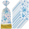 Sweetude 100 Pcs Cellophane Bags Candy Gift Bag Wildflower Party Favor - style: Blue and White Porcelain