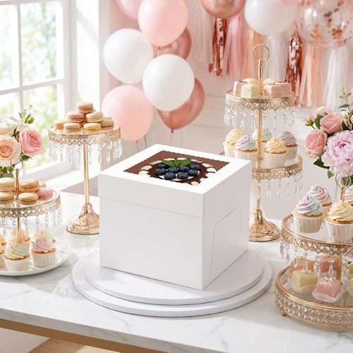 24 Pack Cake Boxes 12 Inch, White Bakery Boxes for Transport Bundt, Cajas Pasteles, Cookie, Pastries, Pie, Wedding, Birthday Tall Multi Layer Cake 12x12x8 in - size: 12x12x8"