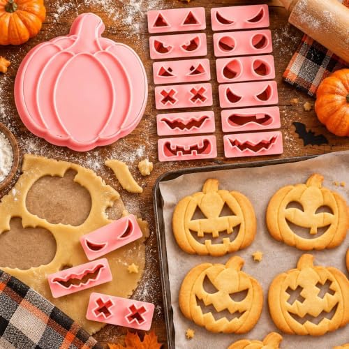 Pumpkin Face Cookie Stamps Set, 10 Pieces 3D Pressable Cookie Cutters - color: Pumpkin