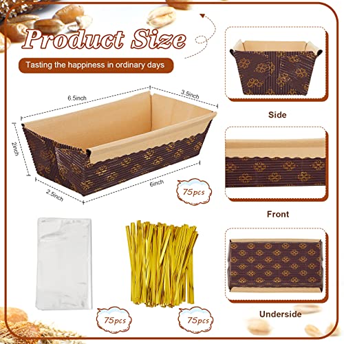 Tessco for you 75 Sets Disposable Paper Loaf Pans Mini Brown 6x2.5x2 in