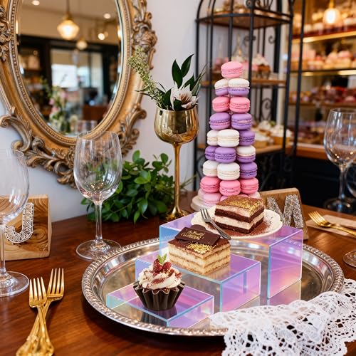 Iridescent Display Riser, 4-Set 12pc Acrylic Stackable 3-Tier Stand - color: Iridescent
