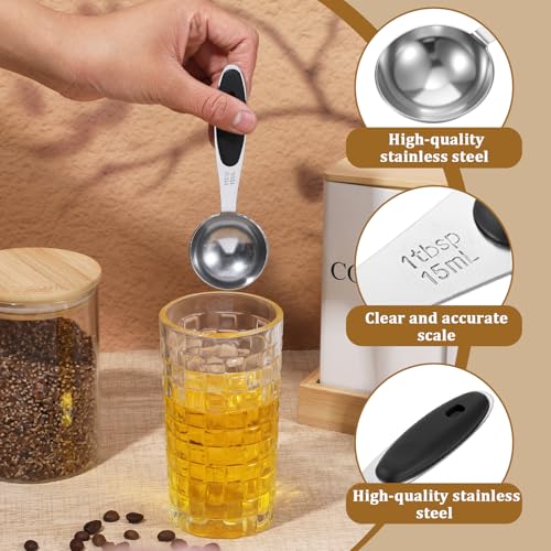 2Pcs 1Tablespoon Measuring Spoons, Stainless Steel Tablespoon Measure Scoop with Black Silicone Grip Measuring Scoop Dishwasher Safe for Coffee Pet Food Grains Protein Spices (3tsp, 15ml, 1/2oz) - color: Black