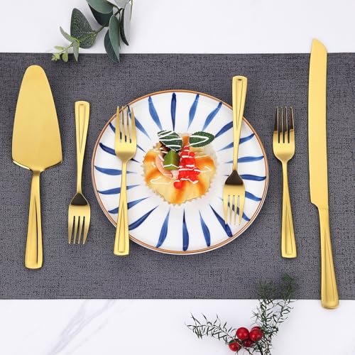 GoGeiLi Stainless Steel Gold Wedding Cake Cutting Set with Forks - color: gold cake cutting set
