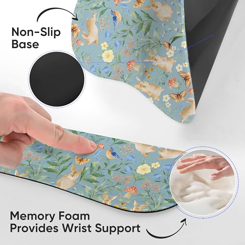 Mouse Pad Wrist Rest Support Keyboard Set Circle Coaster Gaming Mouse Pad Ergonomic Gel Memory Foam Set for Computer, Laptop, Office, Pain Relief, Comfortably Typing Rabbit KM-40 - color: Km-40