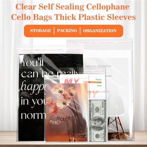 100Pcs 5-1/4 x 7-1/5 Inch Self Sealing Cello Cellophane Bags Clear Plastic Sleeves - Fit 5x7 Inch Photo A6 Cards Cookie - size: 5.25 x 7.2 inches