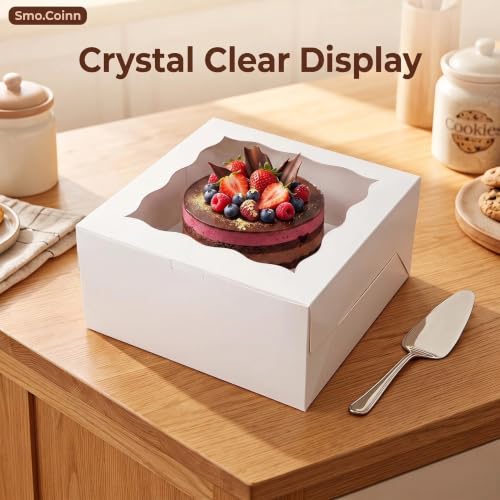 Cake Box 10x10x5 Inch, 24 Pack White Bakery Boxes with Clear Window