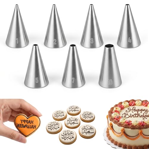 7Pcs Round Hole Piping Tips Set, Stainless Steel Cupcake Frosting Nozzles for Cake Decorating Professional Russian Pastry Icing Dispensers Supplies for Cake Cookies Pastry Fondant Cream