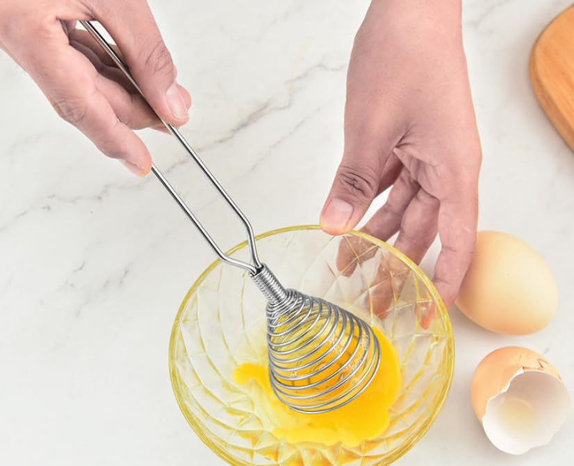 Mini French Spring Whisk,Stainless Steel Manual Eggbeater Hand Egg Mixer Whisk Blender Stirring Beater Cream Frother Flour Stirrer for Kitchen