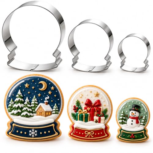 Christmas Winter Snow Globe Cookie Cutter Set - 3 Pieces In Graduated Size - Stainless Steel