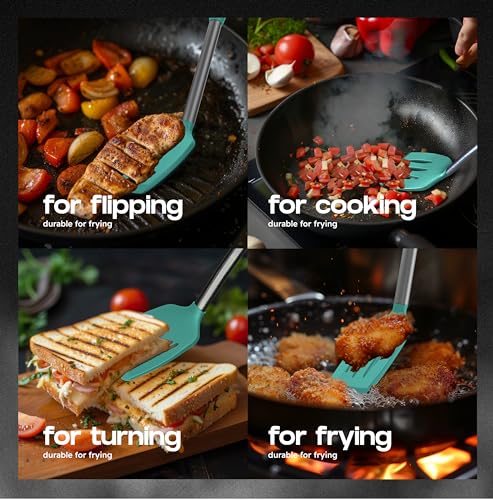 BakeRoyal Silicone Spatula Set - Turner Spatulas Silicone Heat Resistant 600°F - Slotted & Solid Spatula for Cooking Fish, Eggs, Pancakes Flipper – Spatulas for kitchen use – Turquoise - color: Turquoise