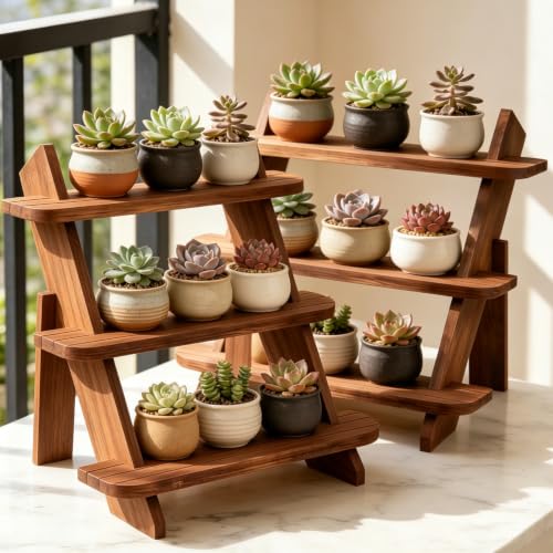 Wooden Display Stand, Tiered Cupcake Stand, 3 Tier Display Stand Riser - color: H-Walnut-L-2Pcs