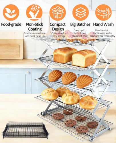 5 Tier Collapsible Cooling Rack, 2/3/4/5-Tier Upgraded,Adjustable ＆ Stackable Baking Rack, 5 Modes Cooling Racks for Cooking and Baking, Roasting ＆ Grilling Gifts for Picnic Party - color: B5-white