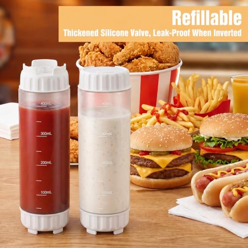 2 Pcs 16 oz Inverted Squeeze Bottles, Valve Condiment Dispenser (White) - color: White, size: 16 Ounces (Pack of 2)