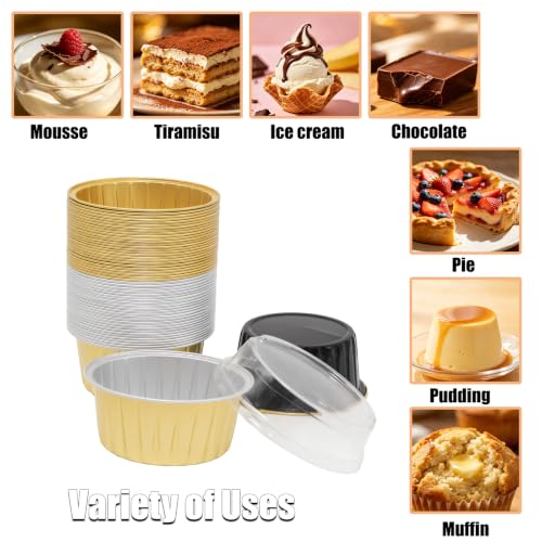 50 Pack 5oz Mini Cake Pans with Lids, Black Gold and Gold - color: Black Gold and Gold, size: Round