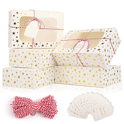 Christmas Cookie Boxes with Window, Gold Star, 24 Pack, 9x6x3in - color: Gold Star