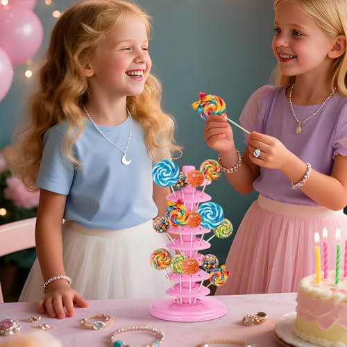 PRETYZOOM Pink Pp Lollipop Display Holder Multi-Tier Adjustable Stand