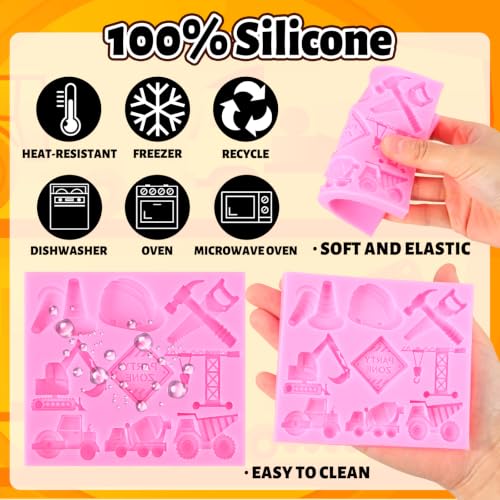 AnyDesign Construction Fondant Mold 3D Dump Truck Excavator Traffic Cone Silicone Baking Mould for Chocolate Candy Cake Decoration Cupcake Topper DIY Baking Craft Birthday Party Supplies