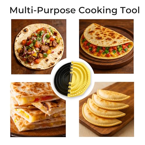 4-in-1 Adjustable Tortilla Sealer (10/8/6/4 Inch), Multi-Size Quesadilla Press & Food Crimper, Shark-Tooth Edge Tortilla Crimper for Burritos, Dumplings, Sandwiches, Empanadas & Wraps