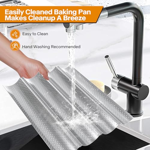 15 Inch Baguette Bread Pan Kit, 4-Slot Nonstick French Baking Tray - color: Silver