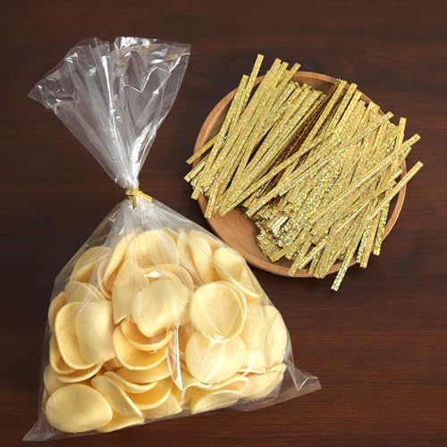 Tangyinrd 500PCS 4 Inch Gold Metallic Twist Ties, Shiny Reusable Bag Ties for Bakery, Candy Bags, Coffee Bags, Goodie Bags, Crafts & Party Decorations - color: Gold