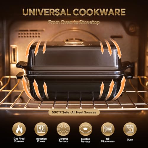 Enameled Cast Iron Dutch Oven for Bread Baking, 9×5 Dutch Oven Pot with Lid for Homemade Bread, 2 in 1 Sourdough Bread Pan with Lid, Roasting & Braising, Oven & Induction Safe (4.2 QT,Black) - color: Black
