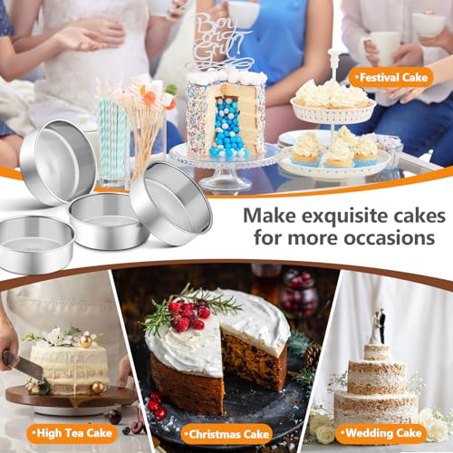 P&P CHEF 6 Inch Cake Pan, Stainless Steel Round Cake Pans, Silver & 4 Pcs - color: Silver, size: 6 Inch