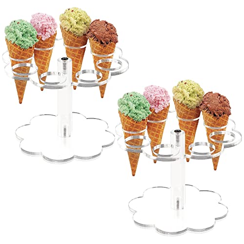 YestBuy 2 Pack Ice Cream Cone Holder Stand Cupcake Stand with 8 Holes Capacity Clear Clear Acrylic Cone Display Stand Weddings Baby Showers Birthday Parties Anniversaries Christmas Snack Tray - size: 8-Holes
