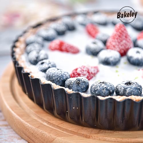 8-Inch Non-Stick Round Tart Pan with Removable Loose Bottom, Quiche Pan for Oven Baking (Black) - size: 8" Round (Black)