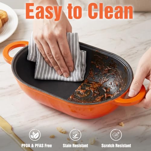 2.5 QT Enameled Cast Iron Sourdough Bread Oven, Loaf Pan with Lid - color: Orange, size: 2.5 QT