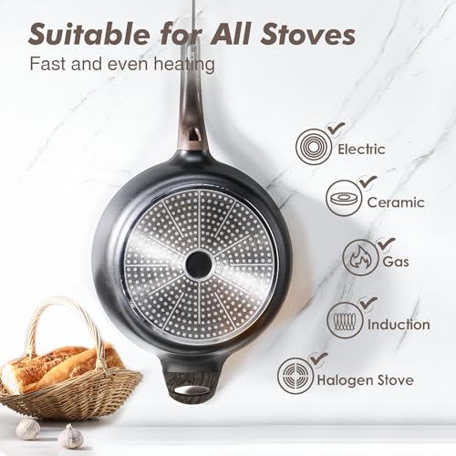 SENSARTE Nonstick Frying Pan Skillet with Lid, 12 Inch Large Deep Frying Pan, 5 Qt Non Stick Saute Pan with Cover, Induction Pan, Healthy Non Toxic Cooking Pan with Helper Handle, PFOA PFOS Free - color: Classic Black, size: 5QT / 12IN