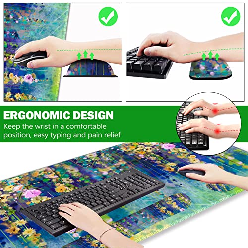 ARTSO Large Gaming Mouse Pad Set, Keyboard Wrist Rest Support + Mouse Wrist Cushion + Extended Mousepad + Coaster, 35x15.5in Multifunctional Desk Mat 4pcs, Oil Painting Flowers - color: Oil Painting Flowers