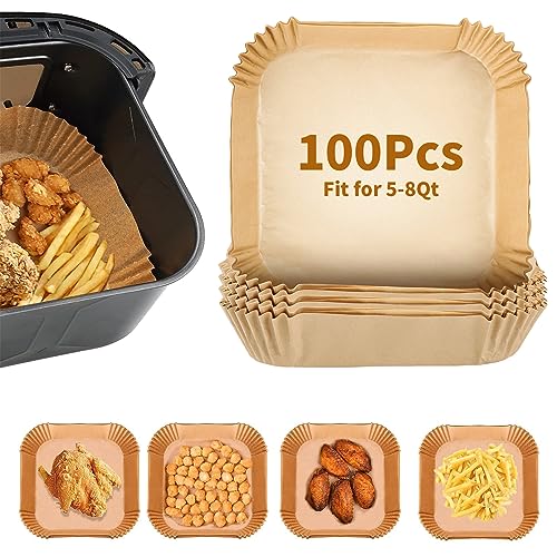 Air Fryer Liners Disposable Square for Ninja AF141 AF142 5Qt/Ninja AF181 AF182 6.5Qt, 100PCs 7.9in Non-stick Oil-proof Parchment Cooking Paper for Gourmia/Cosori/Chefman 5-8Qt Airfryer/Media 11 Quart - color: 100PCs Square Air Fryer Liners