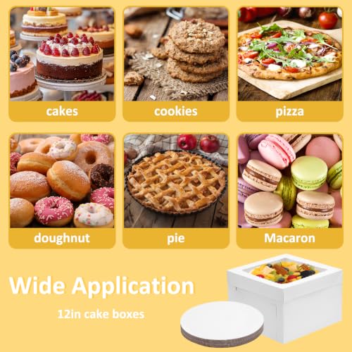Moretoes 30 Pack 12 Inch Cake Boxes With Cake Boards (15 Boxes & 15 Boards) - size: 30pcs-12*12*8in