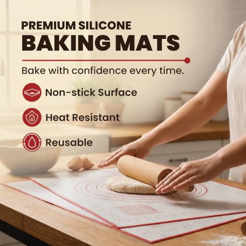 Silicone Baking Mats - Non-Stick Pastry Mat, 3/4 Sheet Size, Pack of 3 - size: 3/4 Size (Pack of 3)