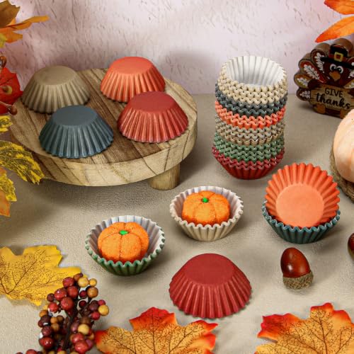 Whaline 600Pcs Fall Mini Cupcake Liners Warm Autumn Color Paper Baking Cups - color: fall color