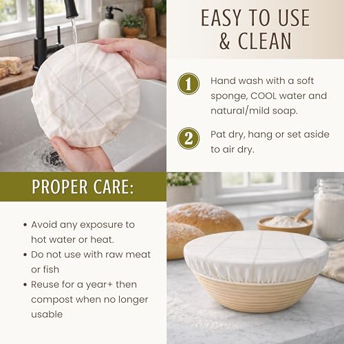 Nectar & Nest Reusable Bowl Covers for Bread Proofing, Sourdough Cover, 10" - color: White & Wheat Twill, size: Large
