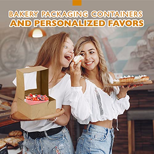 Fit Meal Prep 25 Pack Cake Boxes with Window 8x8x4 Auto Pop-Up Bakery Containers for Dessert, Cookies, and Pastry Gift Treat Box for Packaging Cake Carrier for Valentine's Day, Christmas Kraft