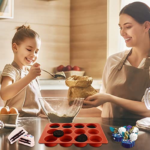Sakolla 2 Pack Round Chocolate Cookie Molds, 12 Cavity 2.1" Cylinder Silicone Mold for Chocolate Cookie, Cake, Candy, Pudding, Mini Soap (Brown) - color: Brown