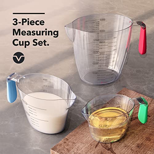Vremi 3 Piece Plastic Measuring Cups Set BPA Free Stackable Measuring Cups