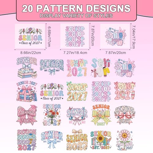 20 Pcs Senior 2027 Dtf Transfers Ready to Press for Clothes - color: Class of 2027