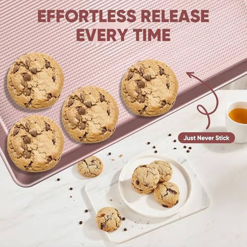 Sakerplus Nonstick Baking Sheet Set of 3, Heavy Duty Cookie Sheets for Oven - color: Pink