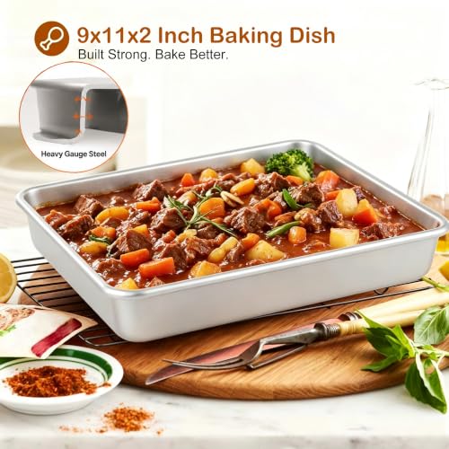 9x11 Baking Pan, Toaster Oven Rectangle Cake Pan Heavy Duty, Silver - color: Silver