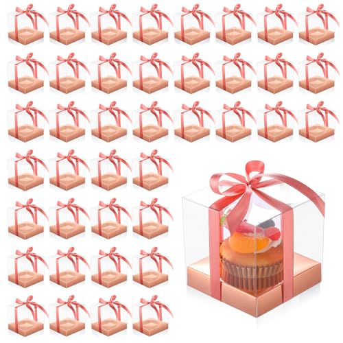 Thenshop 50 Pcs Clear Cupcake Boxes Individual 3.5 Inch, Rose Gold - color: Rose Gold