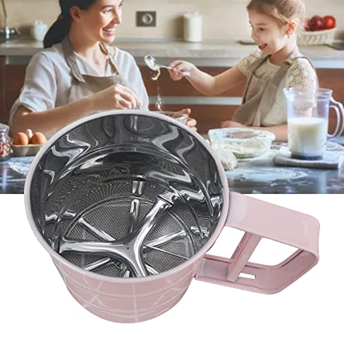 Flour Sifter, Mesh Fine Mesh Strainers Flour Sieve, Stainless Steel Handheld Baking Sieve with Fine Workmanship, for Baking Cooking Kitchen for Quick Sifting (Pink) - color: Pink