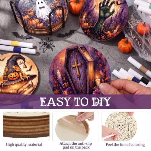 Reallnaive 77 Pcs Wooden Coasters Paint Kit, Halloween - style: Halloween