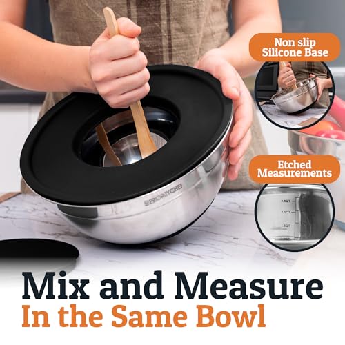 6pc Stainless Steel Mixing Bowls with Lids Set, 7 Qt, Black - color: Black