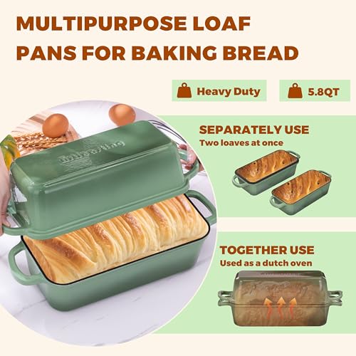 Cast Iron Loaf Pan with Lid, 11x5 Inch 5.8 Qt Sourdough Pan - color: Pistachio, size: 11x5 Inch