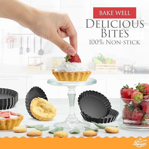 4 Inch Round Tart Pan 8 Pieces, False Bottom Pie Pan, Deep Fluted Tart and Quiche Pan with Removable Bottom - Non-Stick Tart Pan