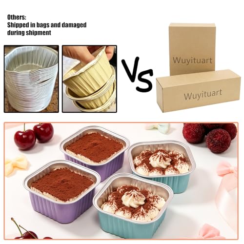 50 Pack 5oz Mini Square Cake Pans with Lids, Purple and Blue - color: Purple and Blue, size: Square