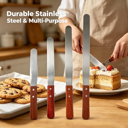 4-Piece Straight Icing Spatula Set, Stainless Steel Cake Tools Set